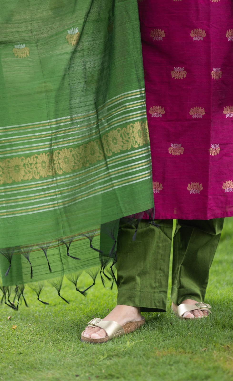 Elegant Pink and Green Kanchi Cotton Kurta Set with Traditional