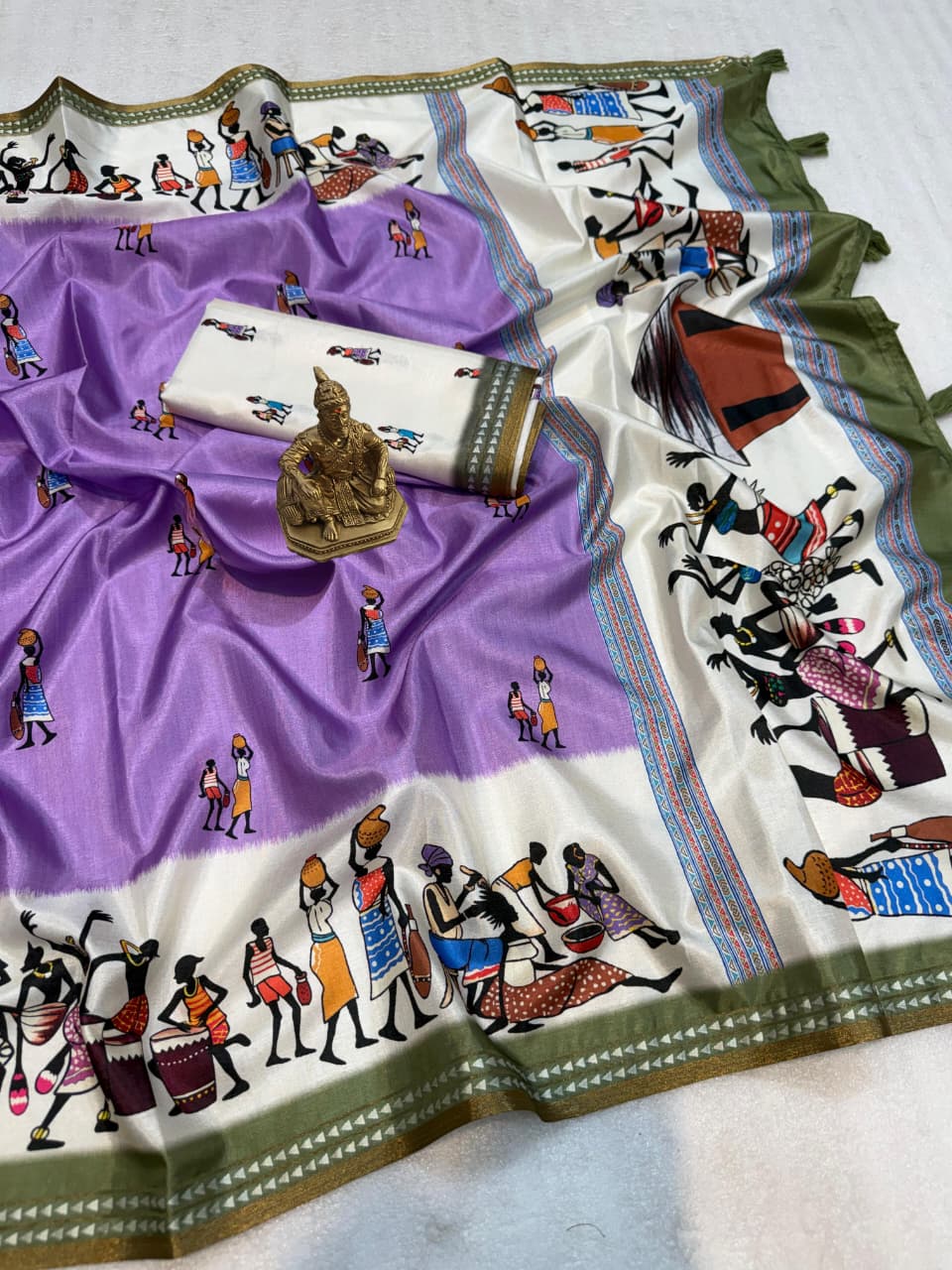 Elegant Purple Warli Art Cotton Saree with Designer Pallu for Women
