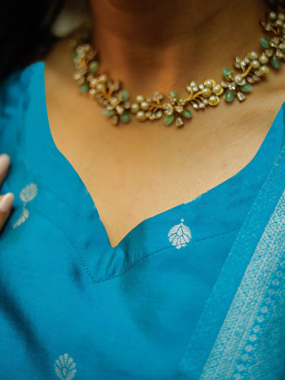 Elegant Sky Blue Woven Ethnic Suit Set for Women