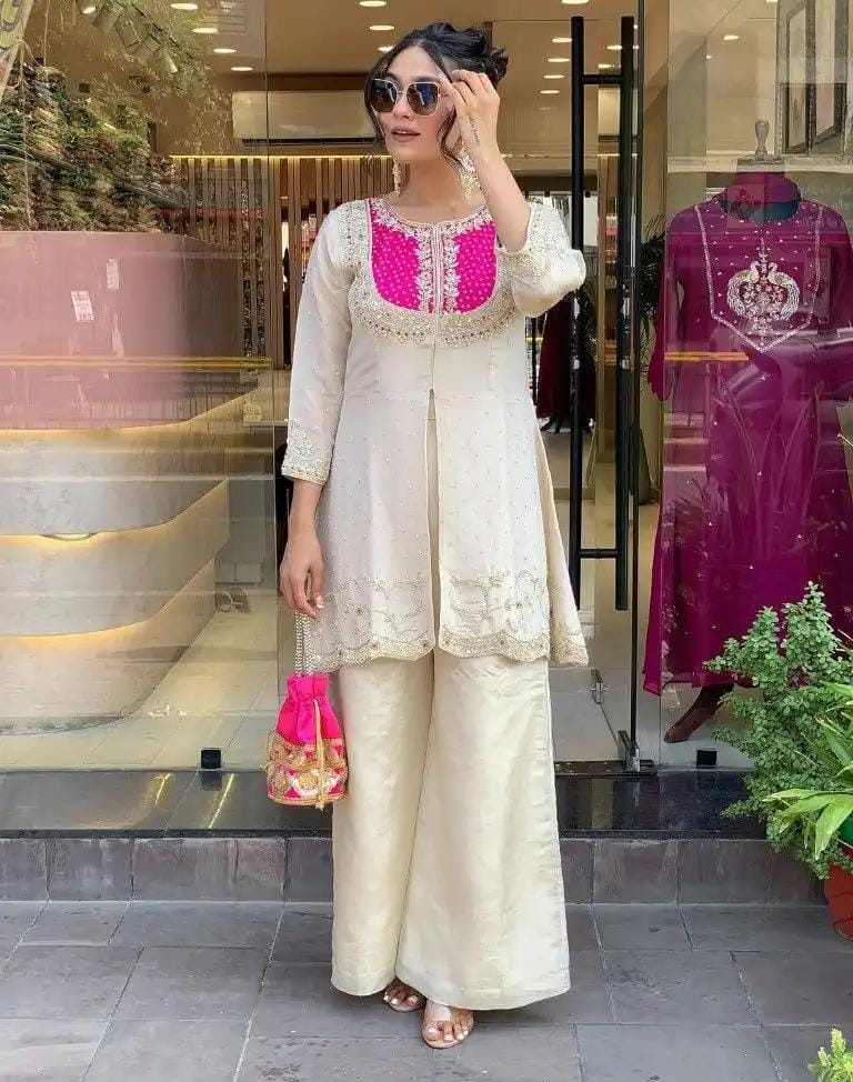 Elegant White Cording Threadwork Salwar Suit for Women