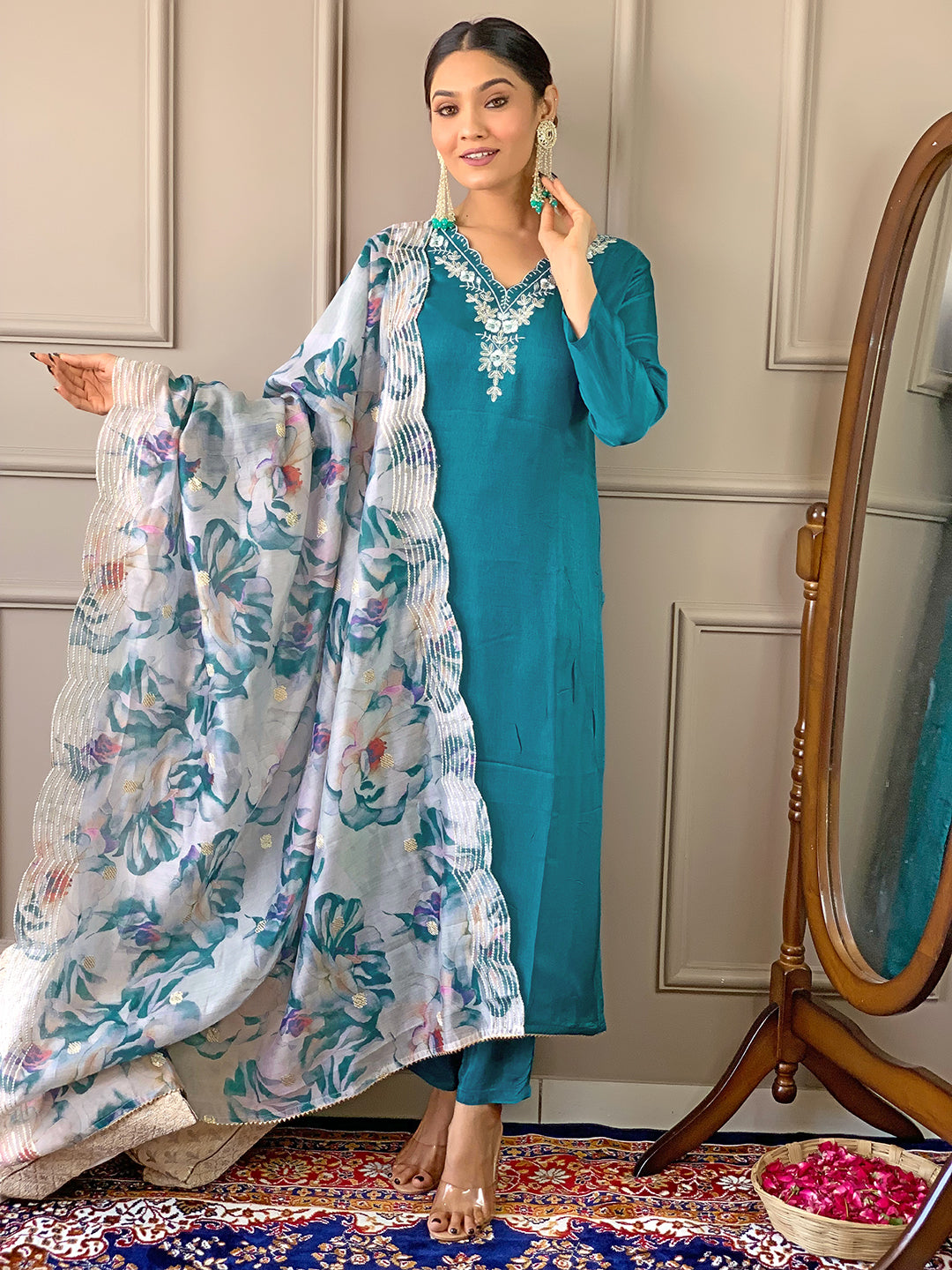 Embroidered Salwar Suit Set for Women