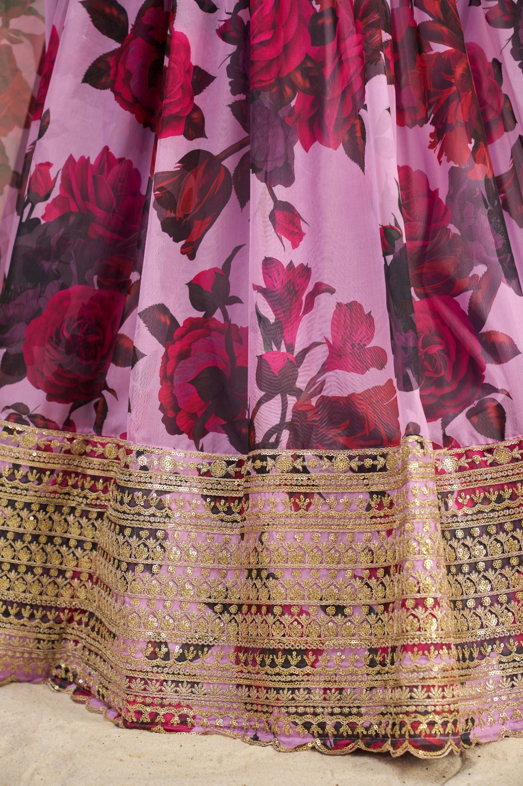 Floral Digital Printed Organza Lehenga with Zari, Dori and Sequin