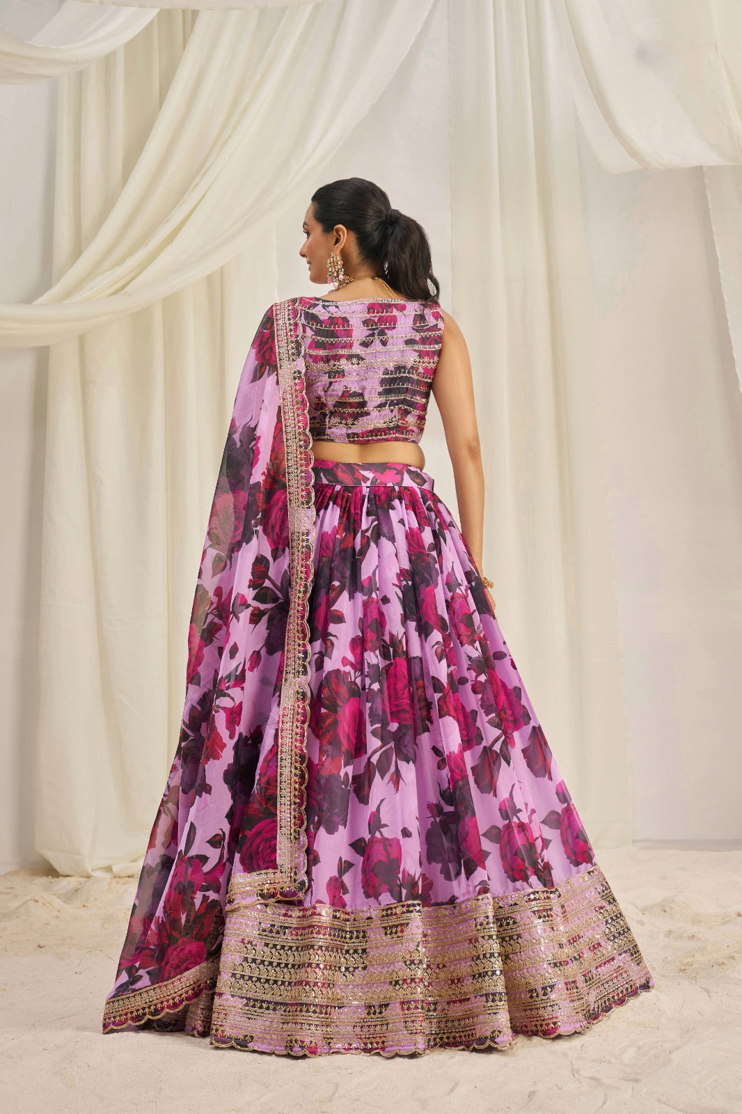 Floral Digital Printed Organza Lehenga with Zari, Dori and Sequin