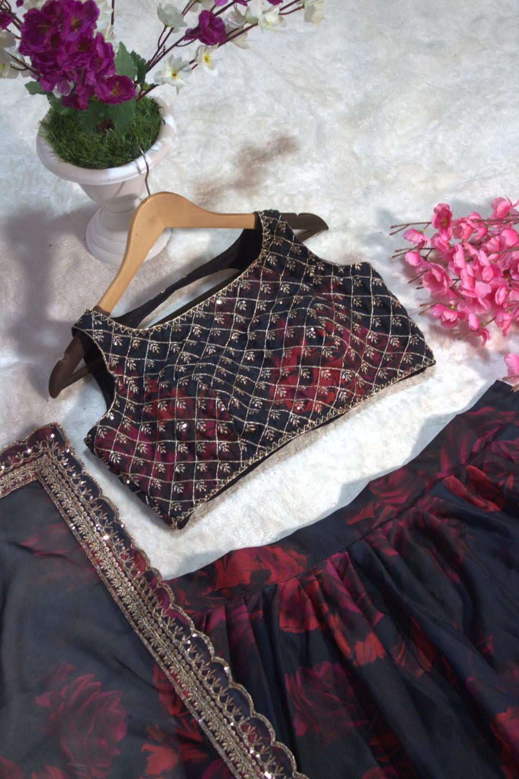 Floral Digital Printed Organza Lehenga with Zari, Dori and Sequin 2