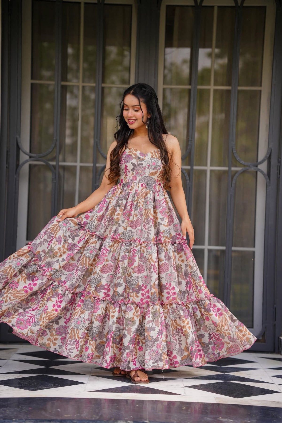 Floral Printed Maxi Dress Sleeveless Tiered for Women