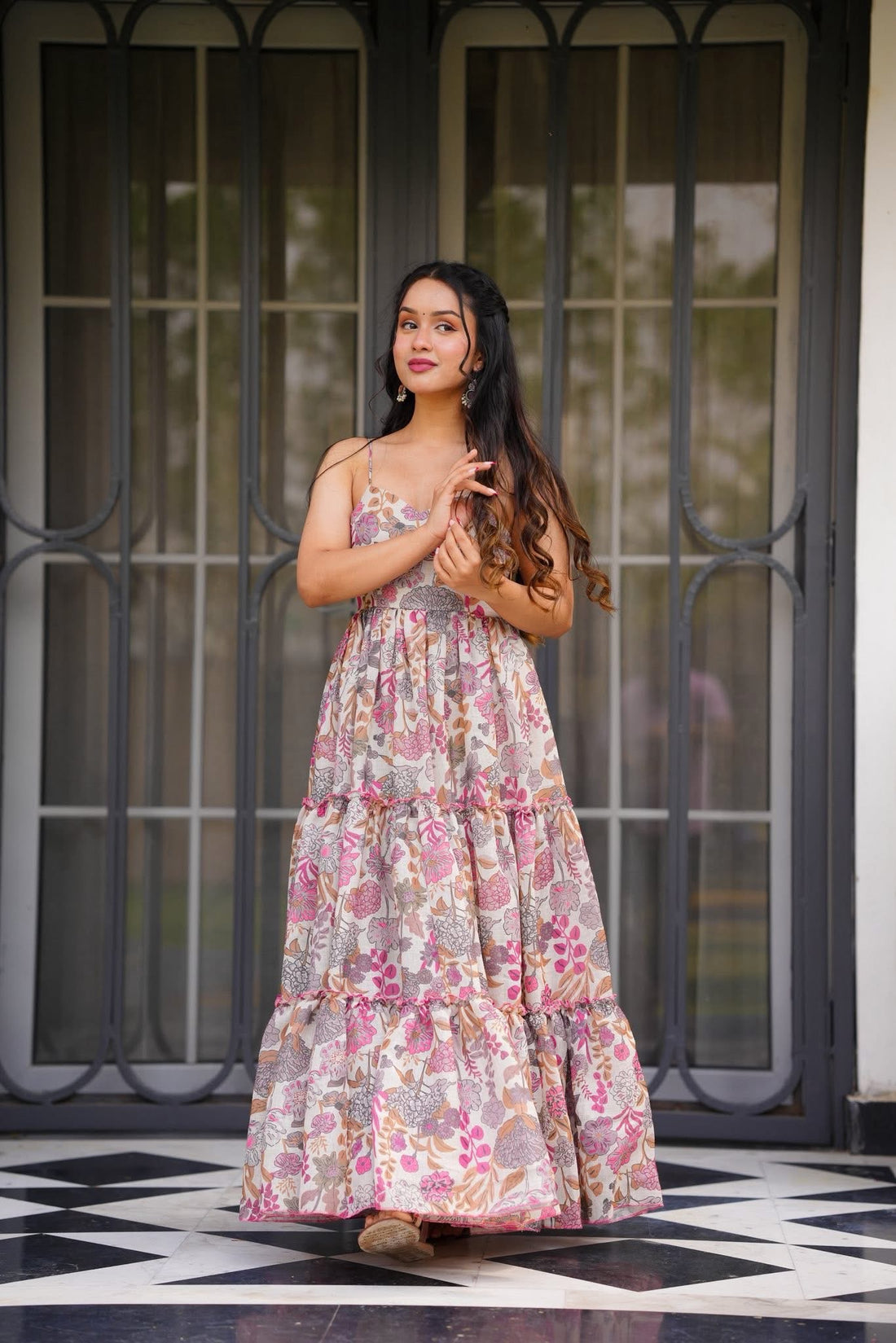 Floral Printed Maxi Dress Sleeveless Tiered for Women
