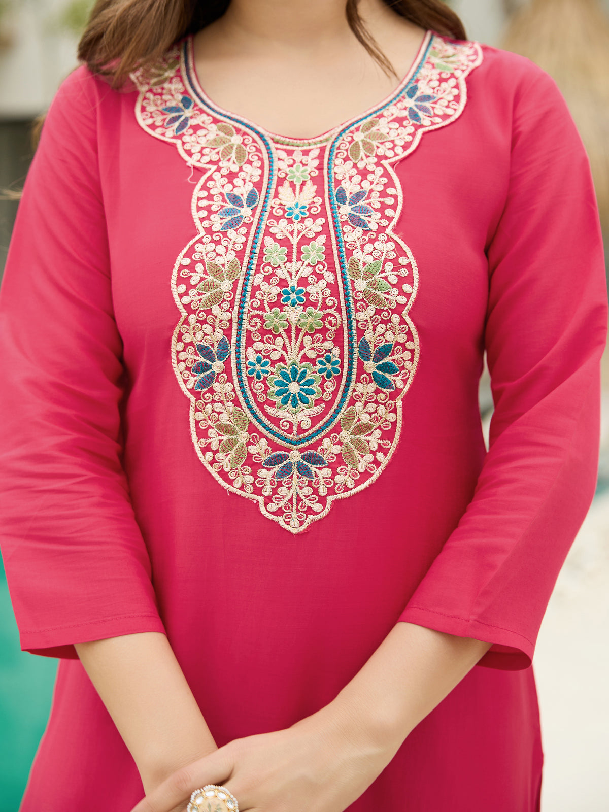 Gajri Embroidered Kurti Pant Dupatta Set Women for Women