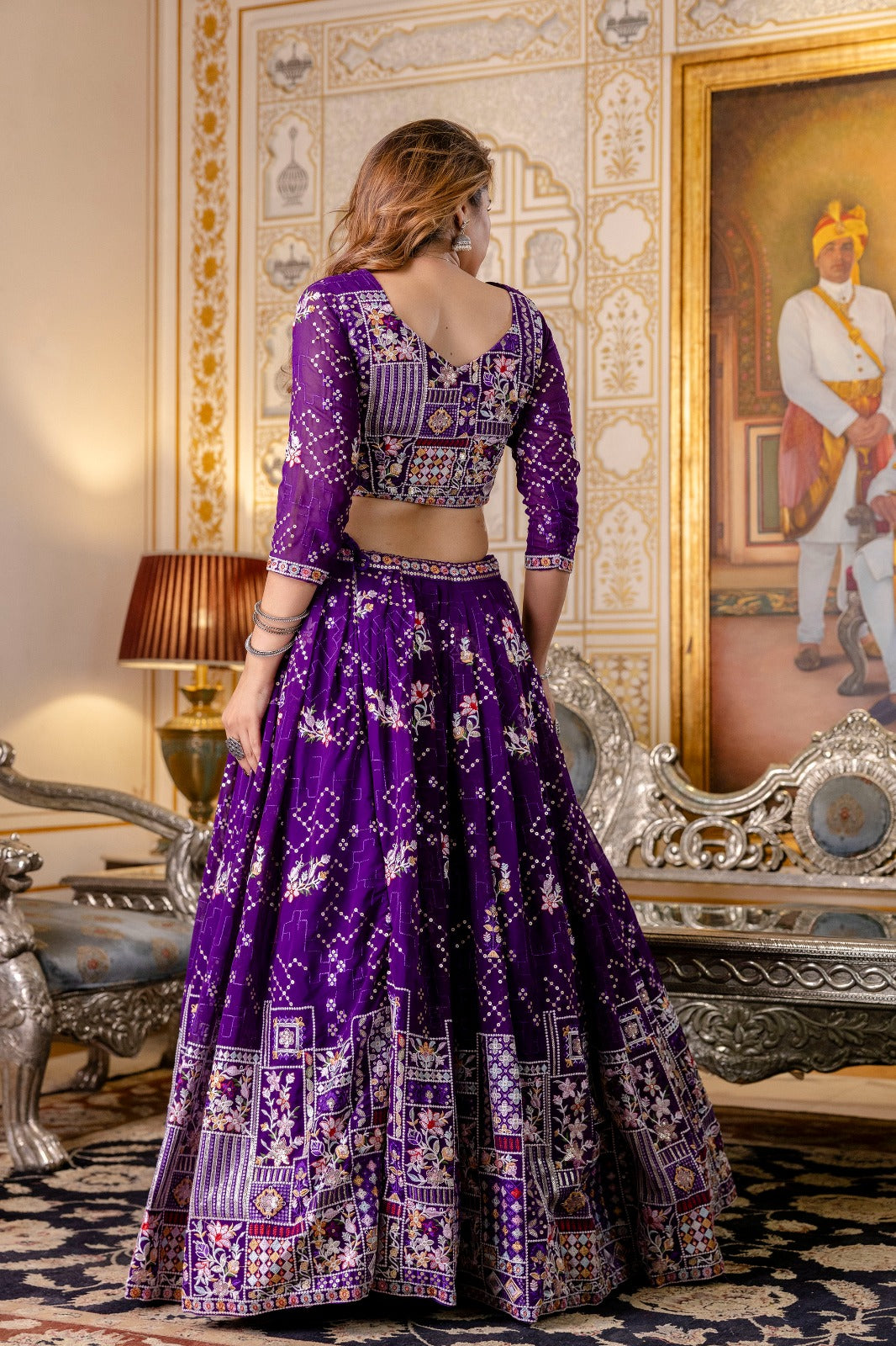 Blooming Georgette Sequins and Thread Embroidered Lehenga Set with