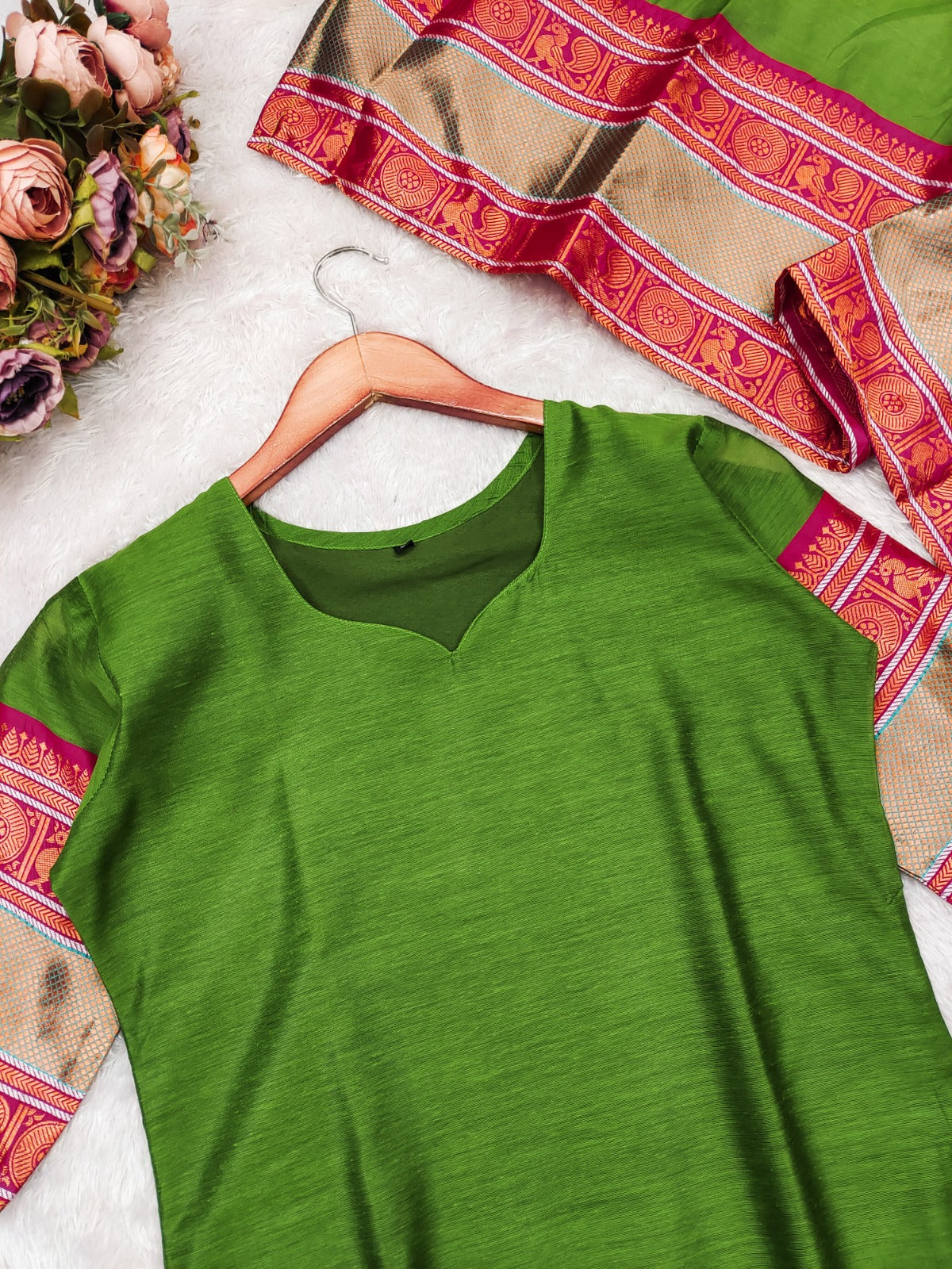 Graceful Parrot Green Straight Kurti Dupatta Set for Women