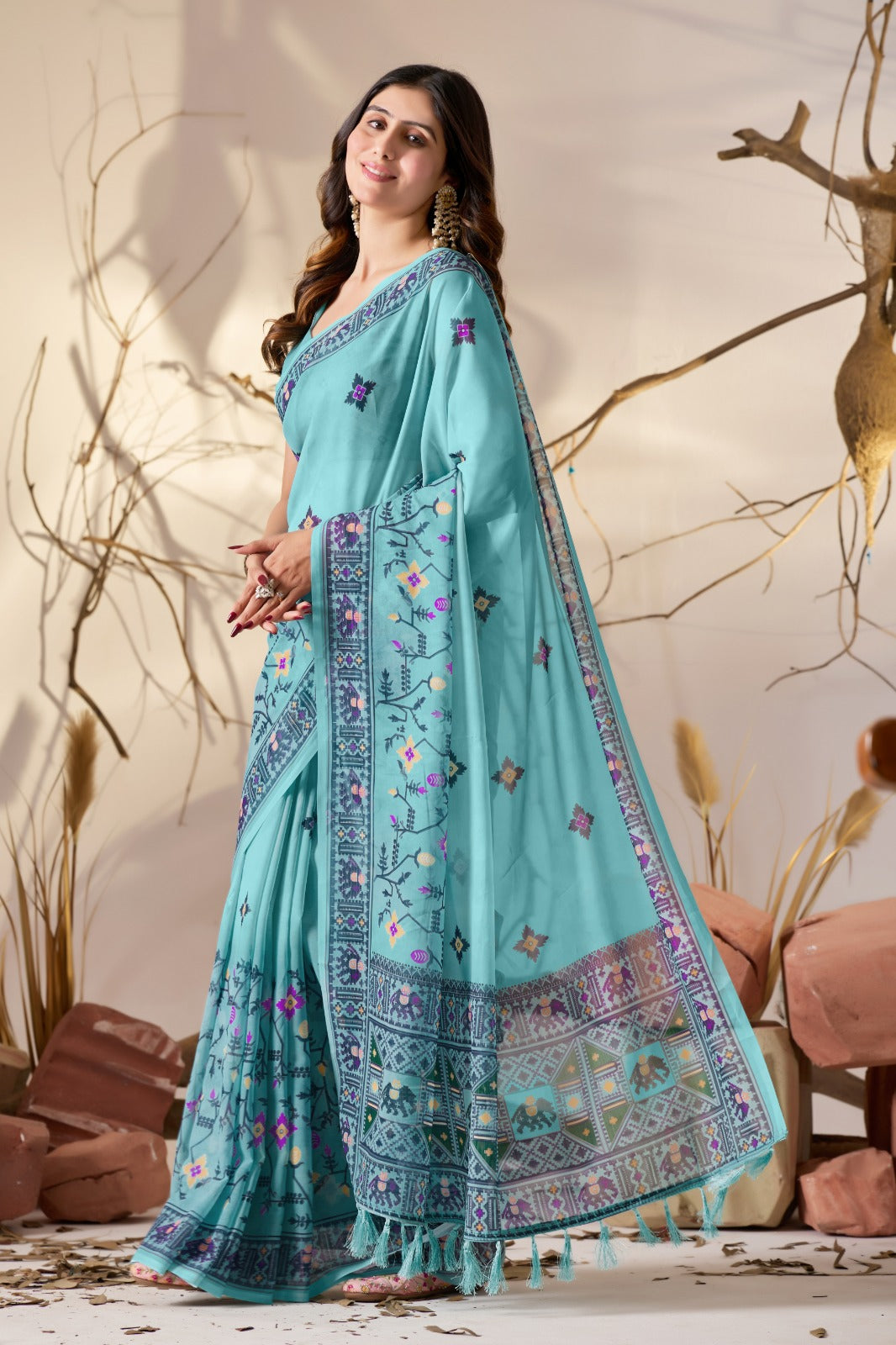 Sea Green Aura Georgette Designer Saree for Women