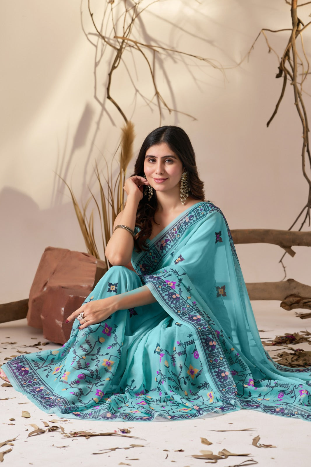 Sea Green Aura Georgette Designer Saree for Women
