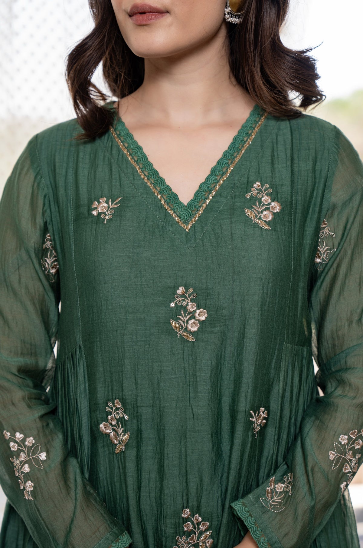 Green Chanderi Silk Kurta Pant Dupatta Set for Women