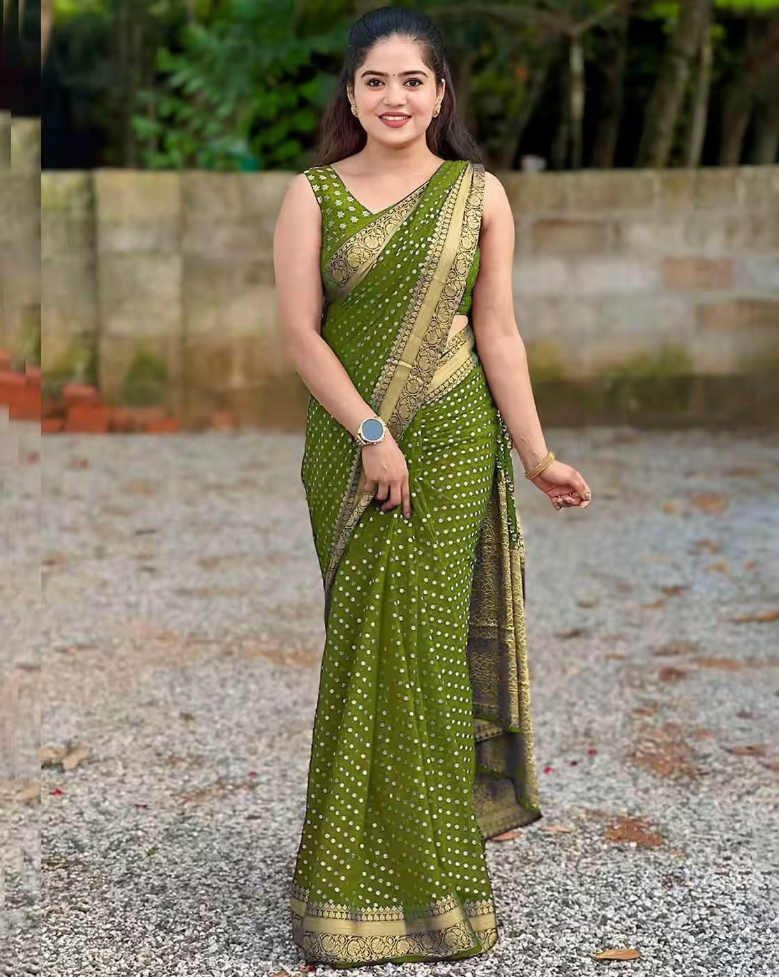 Green Lichi Silk Jacquard Saree with Rich Pallu Design for Women