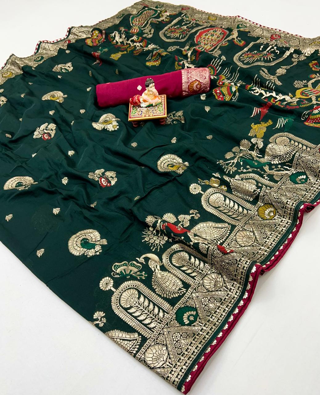 Green Maslin Silk Zari Woven Designer Saree with Blouse for Women