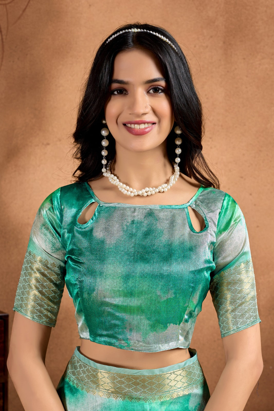 Green Soft Silk Blend Printed Saree with Zari Border for Women