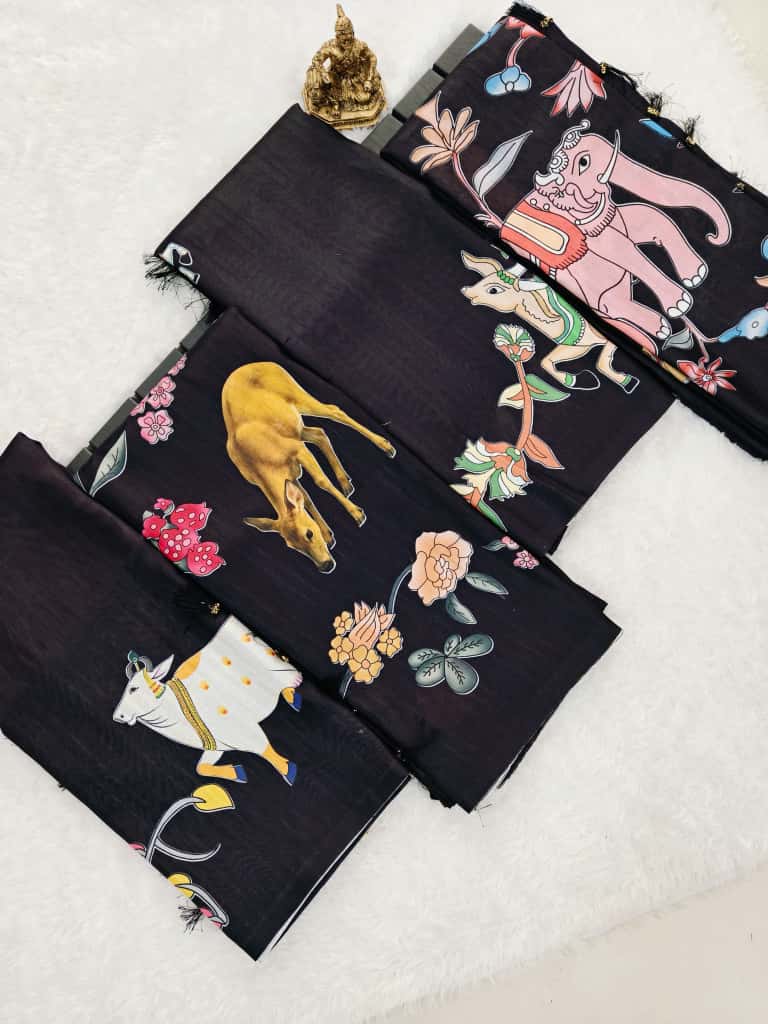 Heavy Handloom Tussar Silk Saree with Animal Digital Print for Women