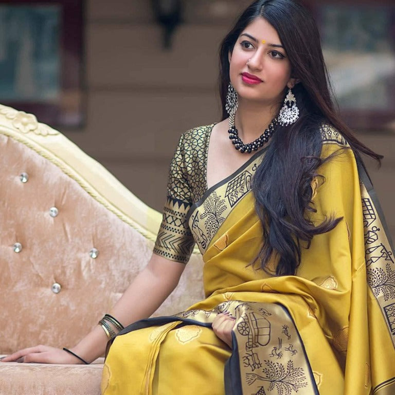 Heritage Mustard Jacquard Silk Saree for Women