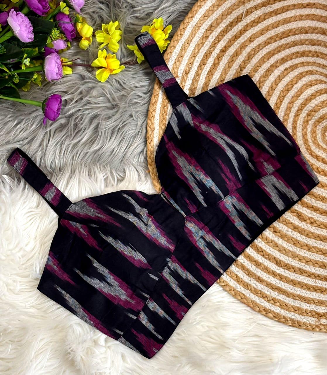 Ikkat Cotton Padded Blouse Sleeveless