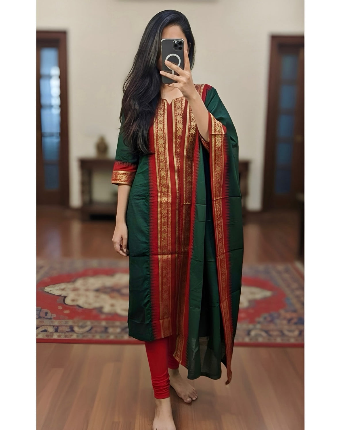 Kanchi Cotton Zari Woven Kurti Set with Traditional Dupatta for Women