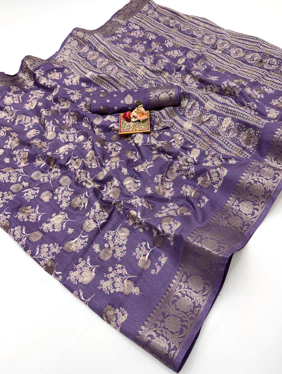 Lavender Dola Butti Silk Saree With Jacquard Border for Women