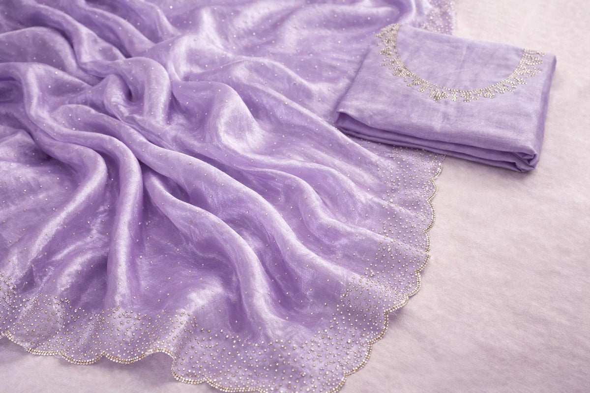 Elegant Lavender Silk Saree with Zarkan Diamond Border for Women