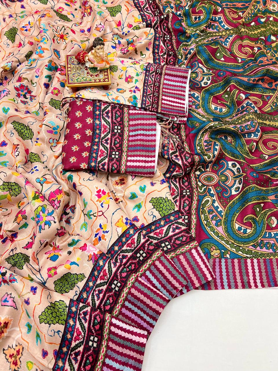 Luxury Pashmina Saree with Paisley Design & Shaw for Women