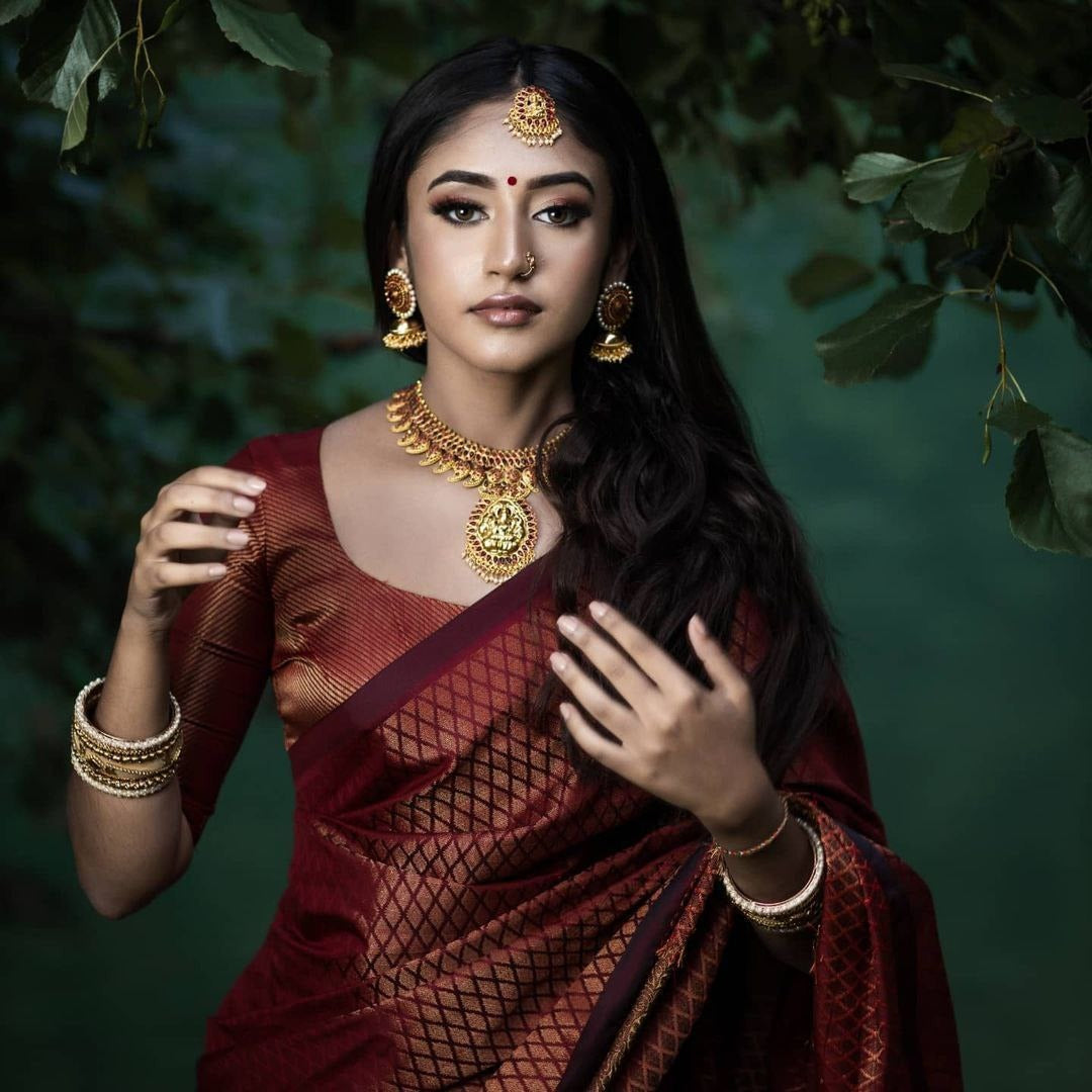 Maroon Banarasi Soft Silk Saree with Zari Design for Women