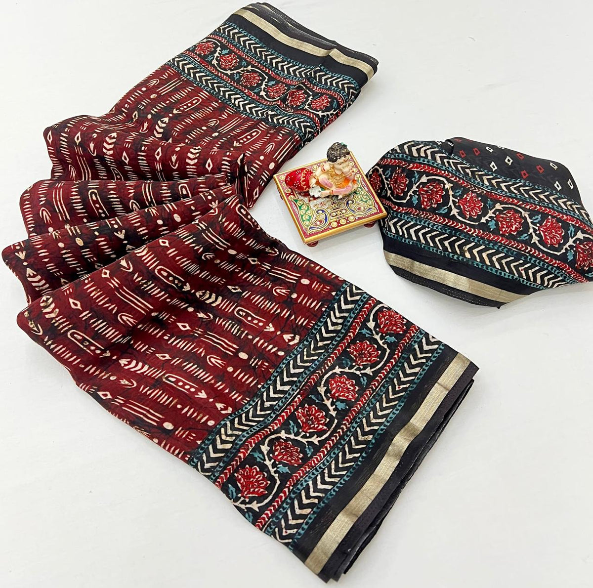 Maroon Digital Print Viscose Uppada Silk Saree for Women