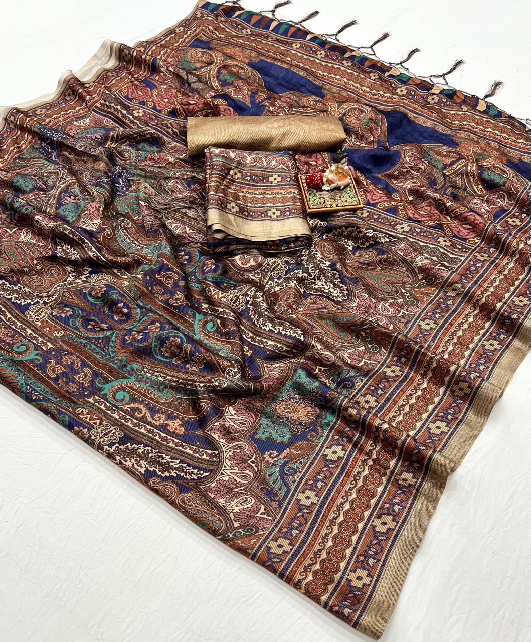 Multicolor Paisley Pashmina Saree With Shawl Set for Women