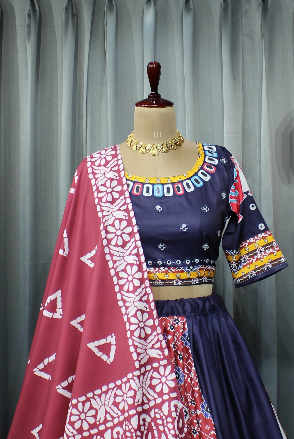 Multicolor Printed Butter Silk Lehenga Choli Set for Women