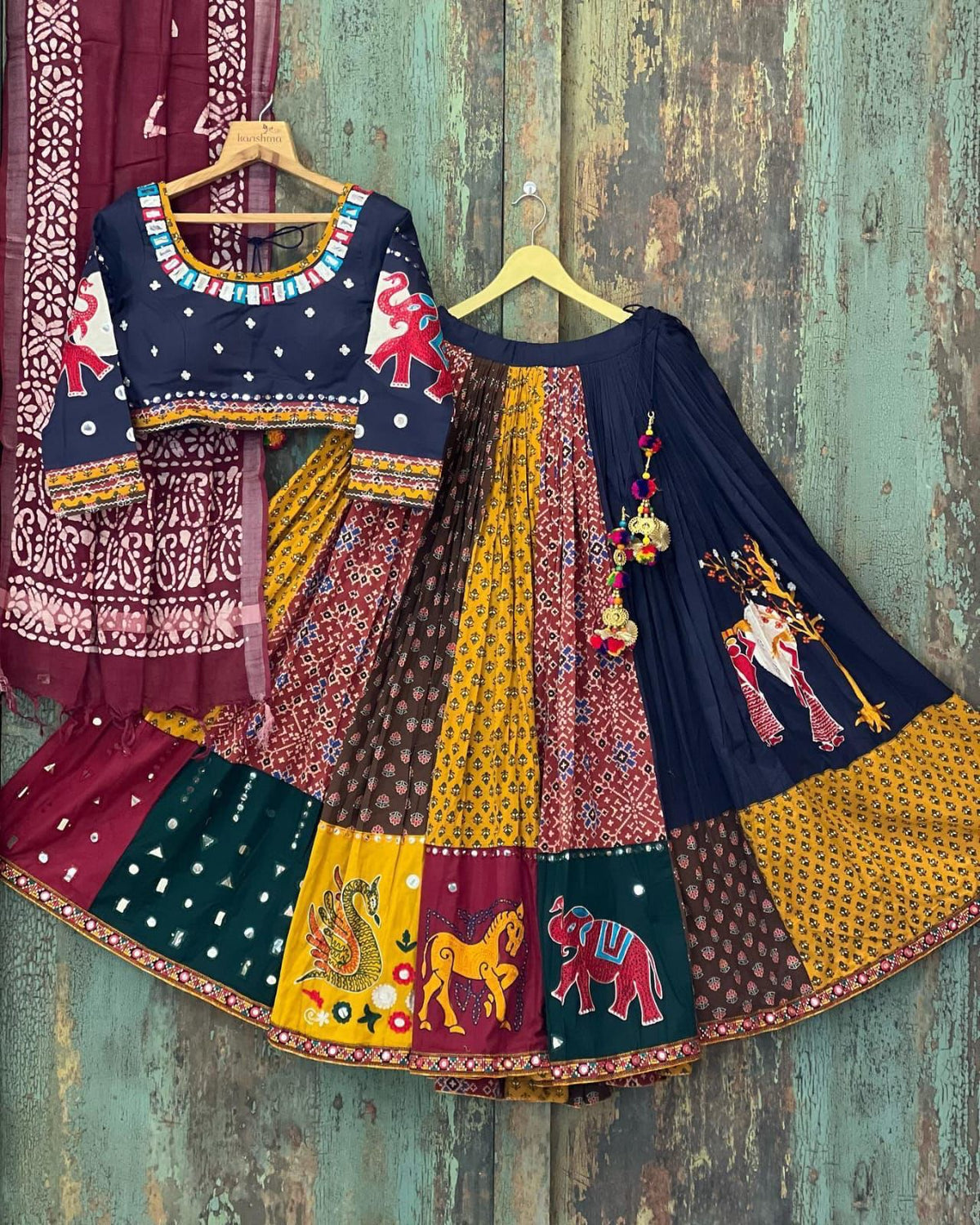 Multicolor Printed Butter Silk Lehenga Choli Set for Women