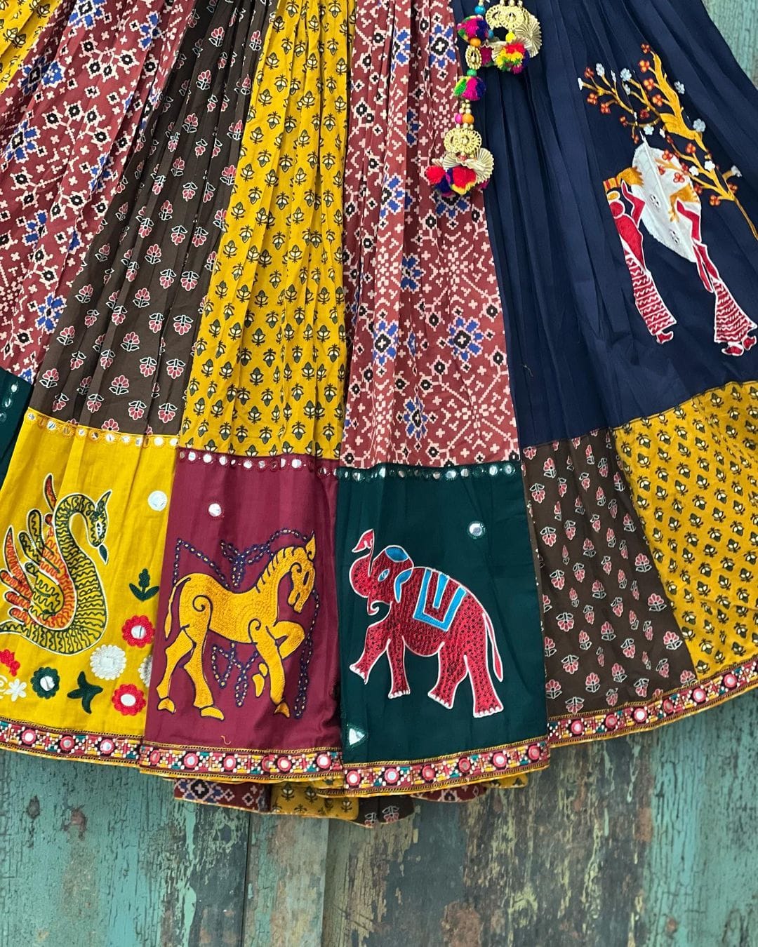 Multicolor Printed Butter Silk Lehenga Choli Set for Women