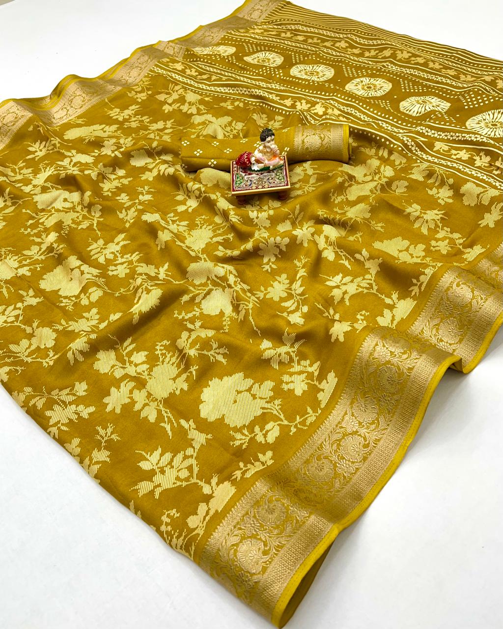 Mustard Designer Moss Georgette Saree With Zari Work for Women