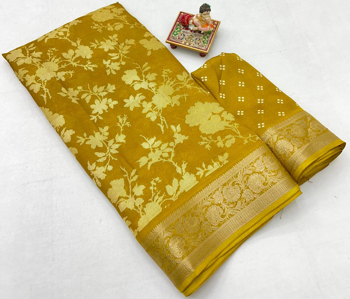 Mustard Designer Moss Georgette Saree With Zari Work for Women