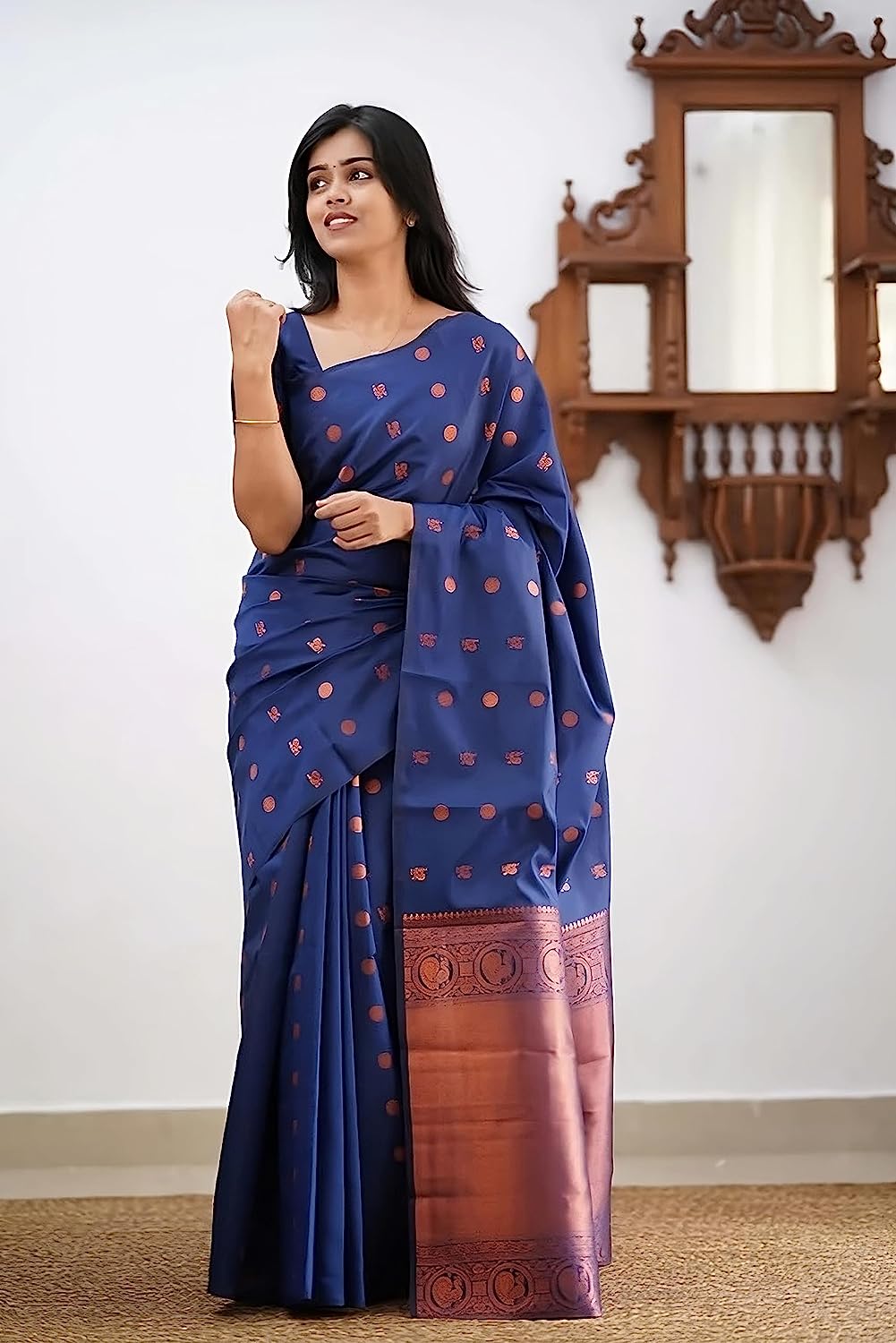 Navy Blue Zari Woven Banarasi Silk Saree for Women