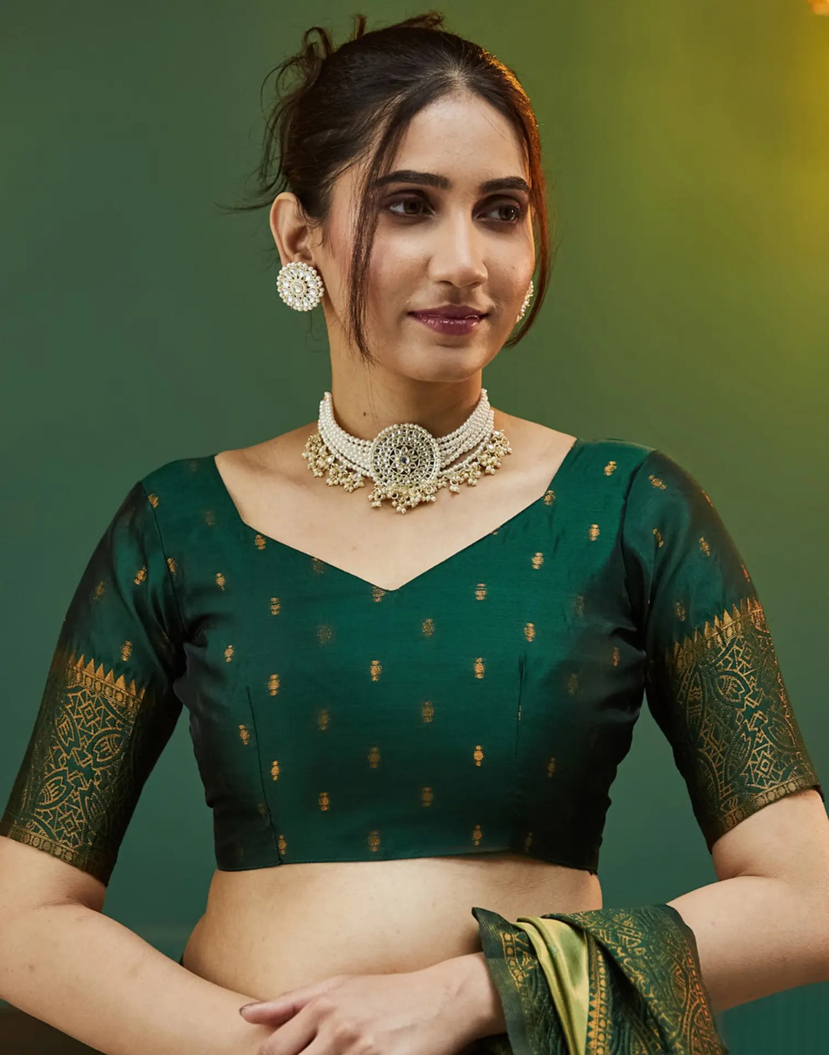 Olive Gold Banarasi Silk Saree with Rich Zari Bloom for Women