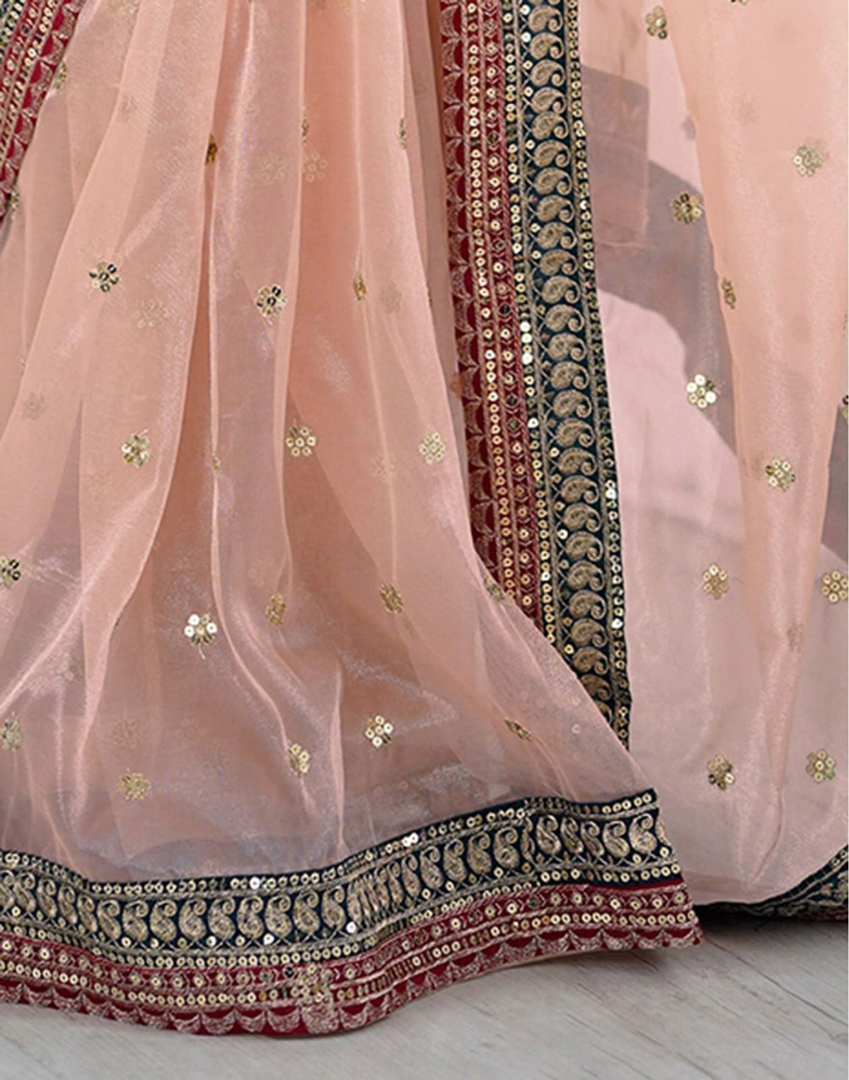 Peach Embroidered Net Party Wear Saree with Blouse for Women