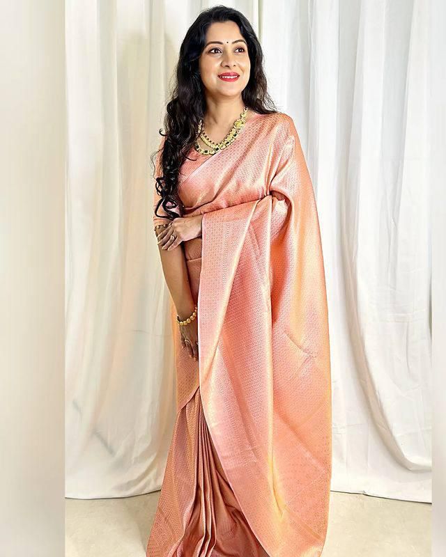 Peach Lichi Silk Saree with Rich Pallu & Jacquard Work for Women