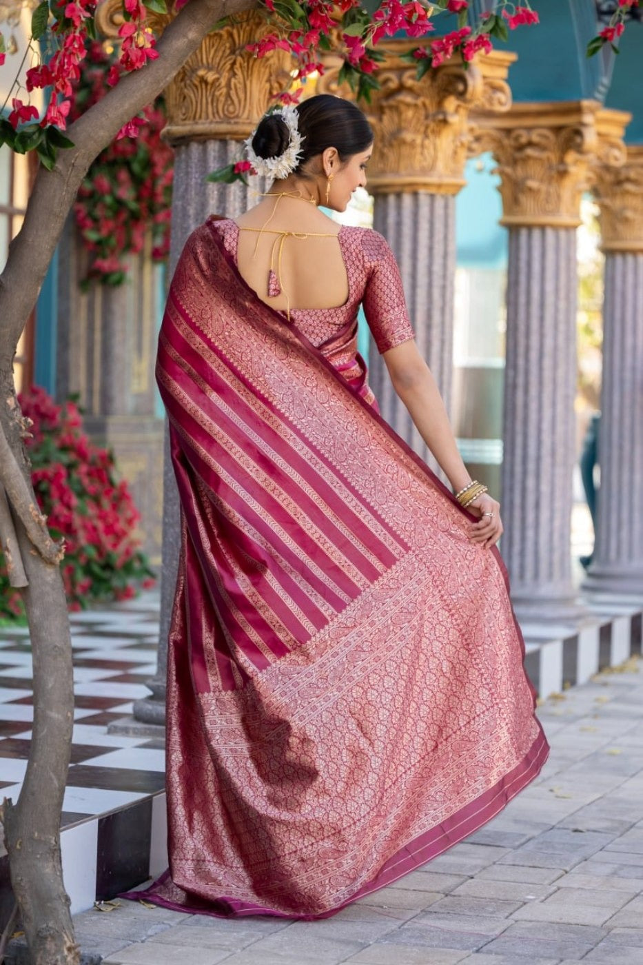 Pink Banarasi Soft Silk Saree with Rich Zari Work for Women