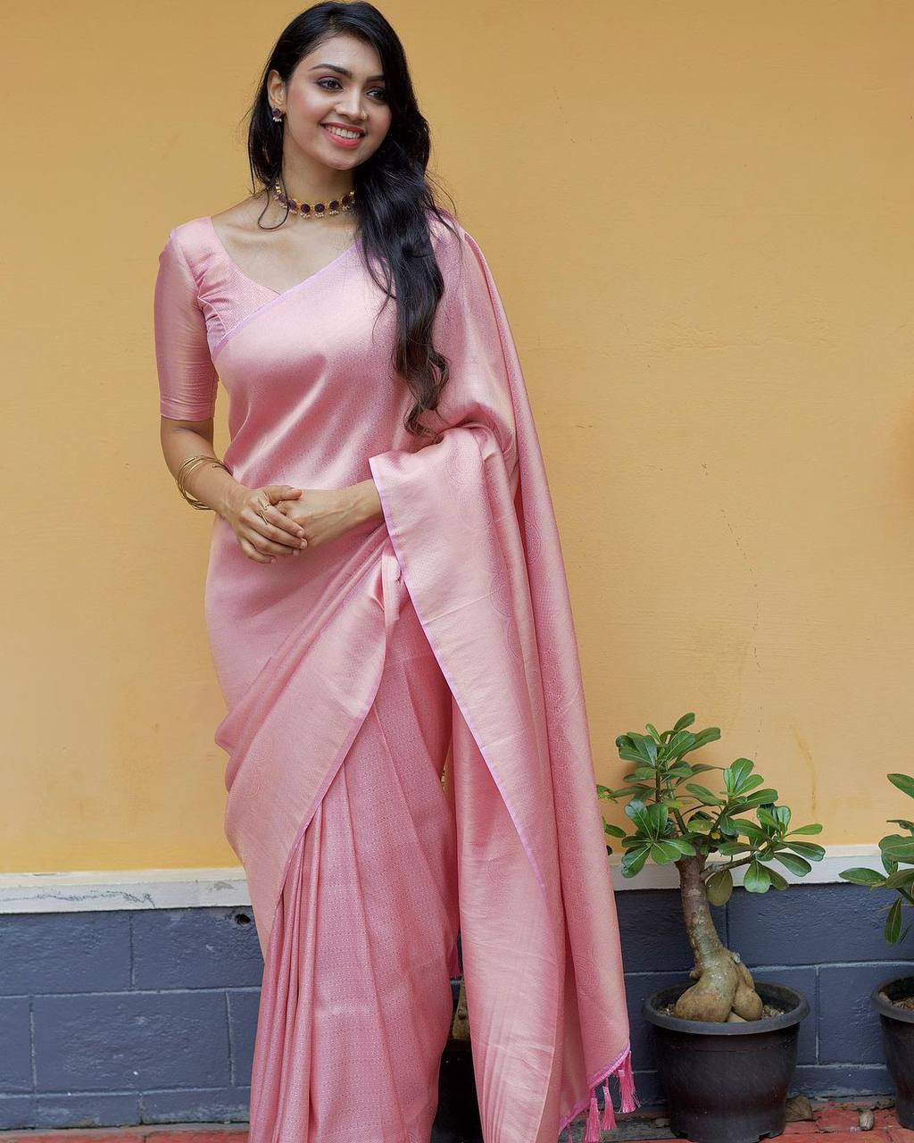 Blush Pink Banarasi Soft Silk Saree with Elegant Weave for Women