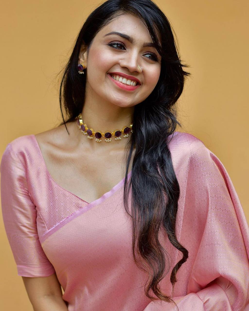 Blush Pink Banarasi Soft Silk Saree with Elegant Weave for Women