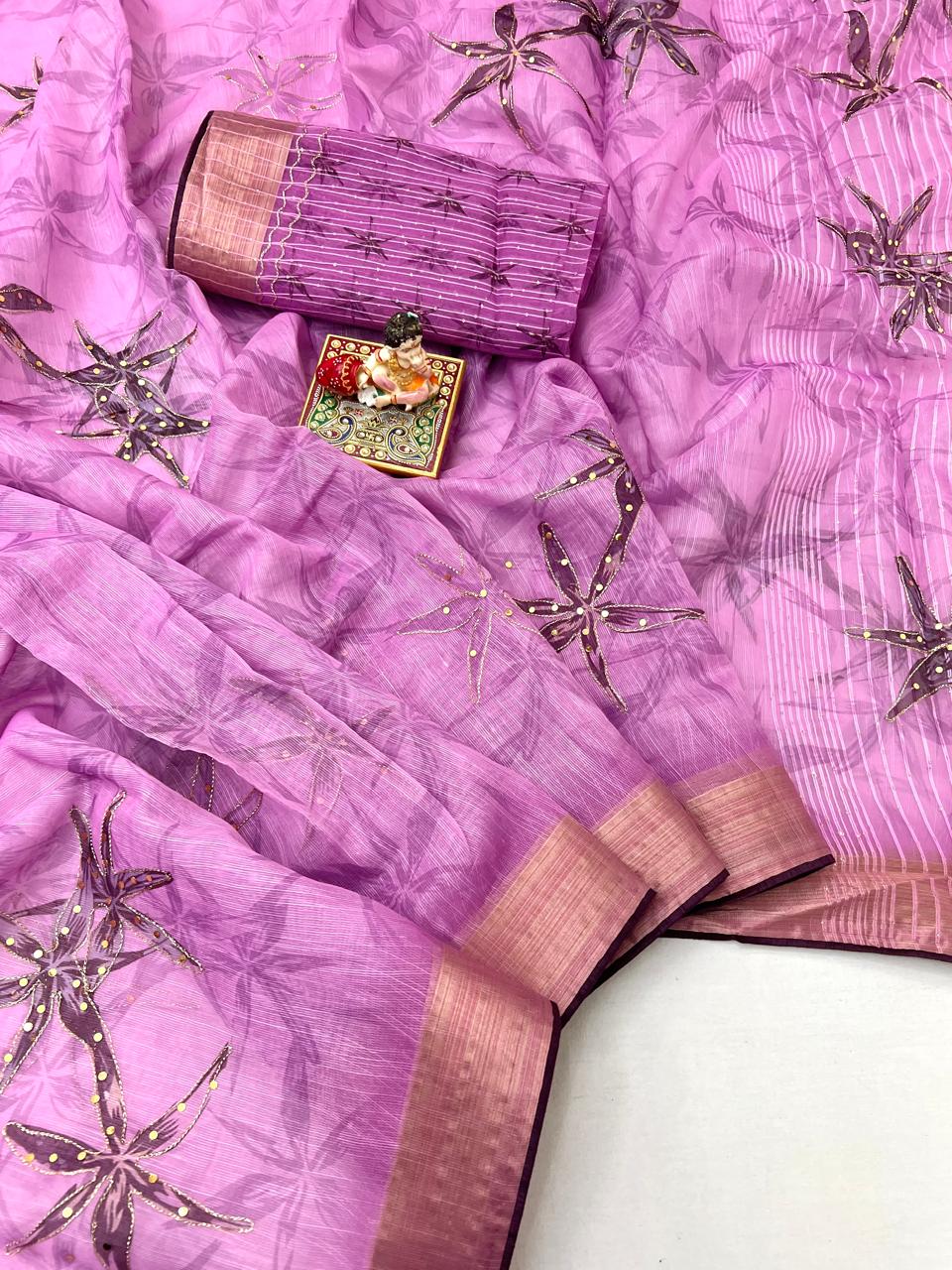 Pink Celestial Bloom Organza Cotton Silk Saree for Women