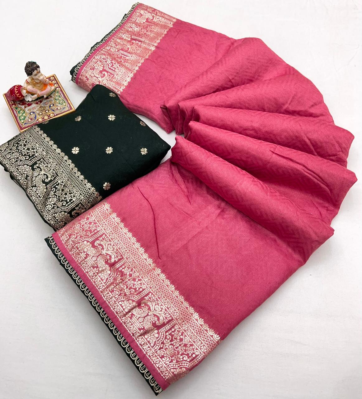 Soft Pink Maslin Silk Saree with Woven Blouse for Women