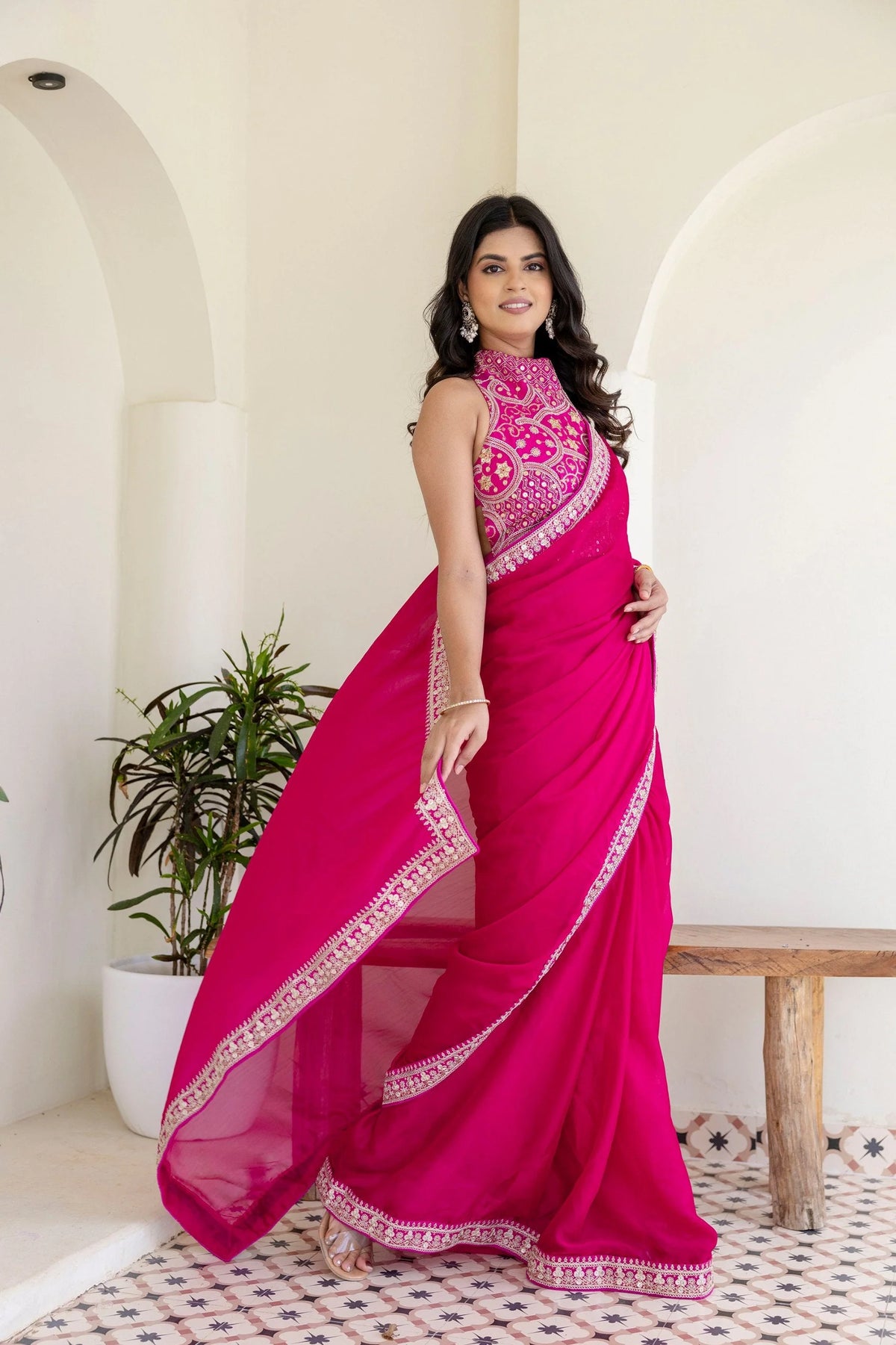 Pink Rangoli Silk Saree with Cording Embroidery and Double Sequins