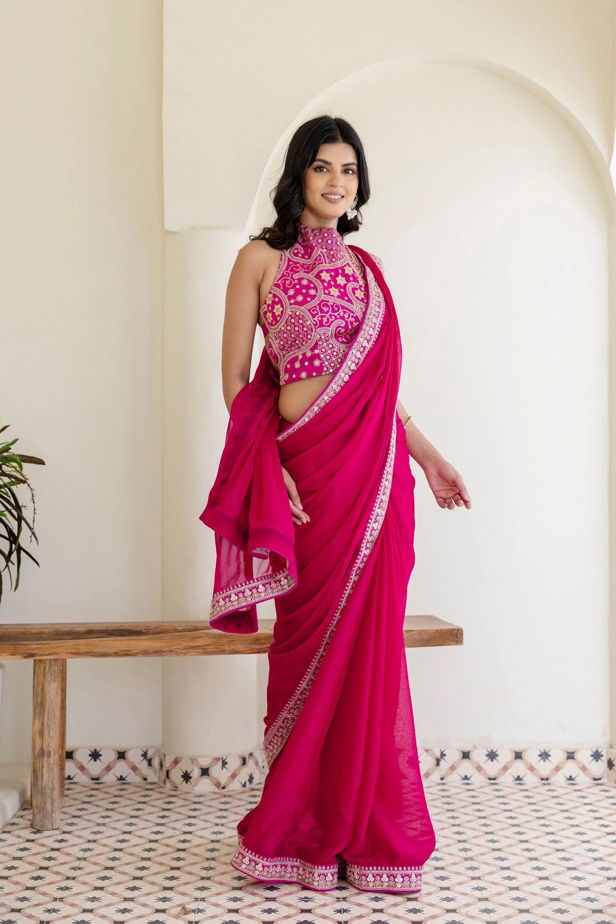 Pink Rangoli Silk Saree with Cording Embroidery and Double Sequins