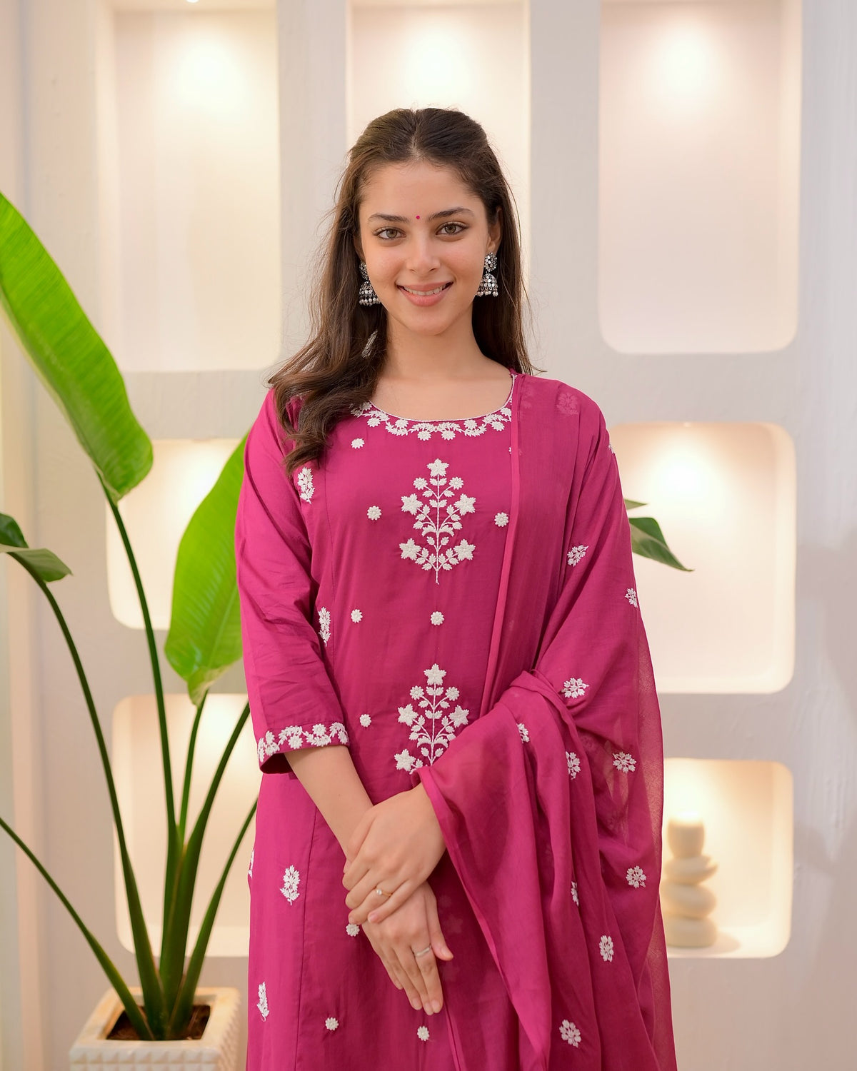 Pink SlubBlossom Embroidered Salwar Suit for Women