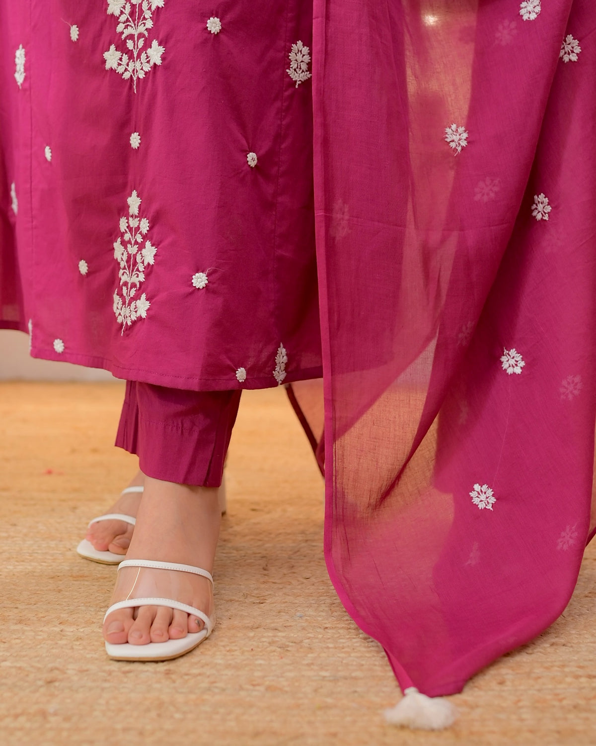 Pink SlubBlossom Embroidered Salwar Suit for Women
