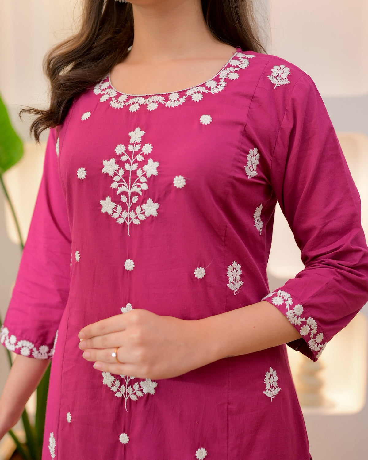 Pink SlubBlossom Embroidered Salwar Suit for Women