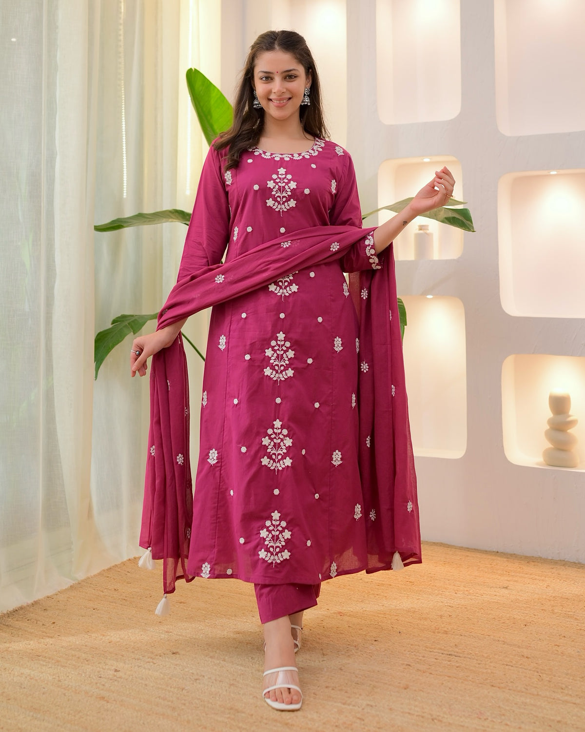 Pink SlubBlossom Embroidered Salwar Suit for Women