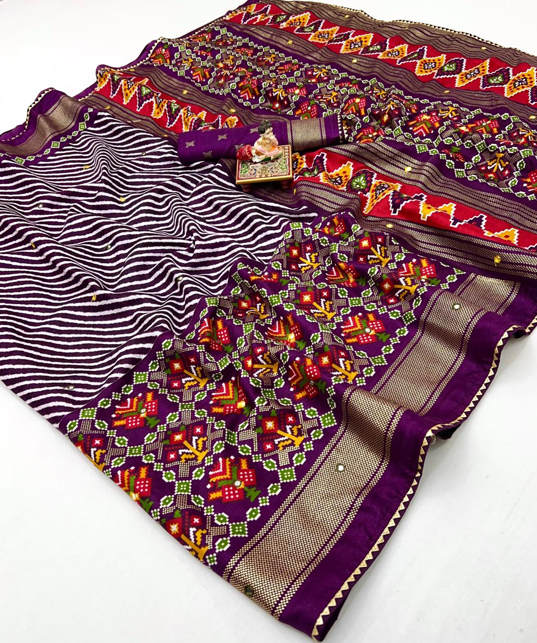Royal Plum Patola Mirror Elegance Pashmina Silk Saree for Women